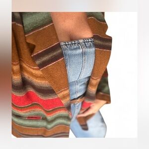 VTG Wool Blend Western Blazer Camel Brown Green Red Striped Men's Large